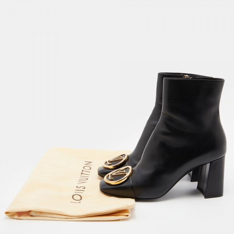 Pre Owned Louis Vuitton Black Leather Madeleine Ankle Length Boots Size 38.5