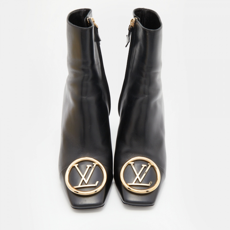 Pre Owned Louis Vuitton Black Leather Madeleine Ankle Length Boots Size 38.5