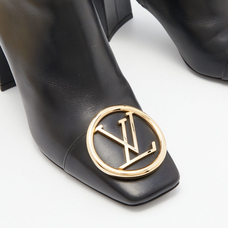 Pre Owned Louis Vuitton Black Leather Madeleine Ankle Length Boots Size 38.5