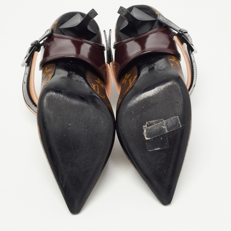 Pre Owned Louis Vuitton Brown Monogram Canvas and Leather Pointed Toe Pumps Size 38