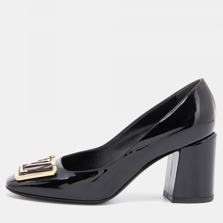 Louis Vuitton Black Patent Leather Madeleine Block Heel Pumps Size 37.5 ...