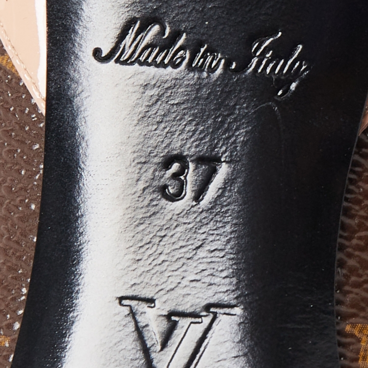 Pre Owned Louis Vuitton Brown/Beige Monogram Coated Canvas and Patent Leather Chérie Pointed Toe Pumps Size 37
