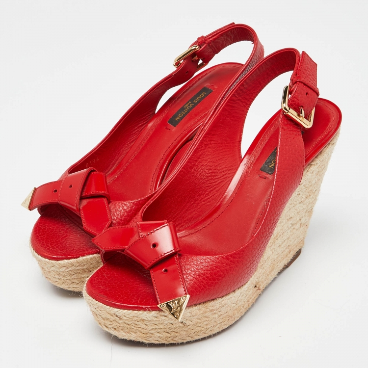 Louis Vuitton Red Patent Leather Eyeline Peep Toe Platform Pumps