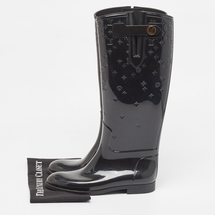 Pre Owned Louis Vuitton Black Monogram Rubber Rain Boots Size 39