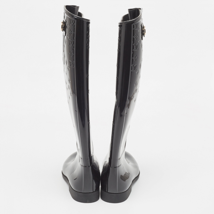 Pre Owned Louis Vuitton Black Monogram Rubber Rain Boots Size 39