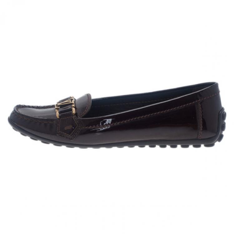 Louis Vuitton Black Leather Monogram Boat Shoes Loafers Buckle