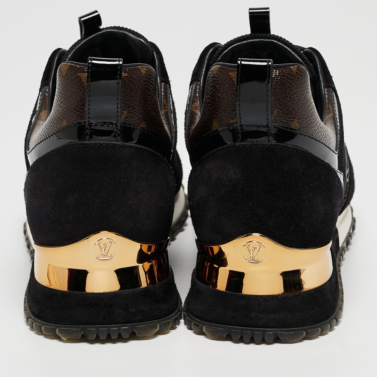 Pre Owned Louis Vuitton Black/Brown Monogram Canvas, Suede and Mesh Run Away Low Top Sneakers Size 37