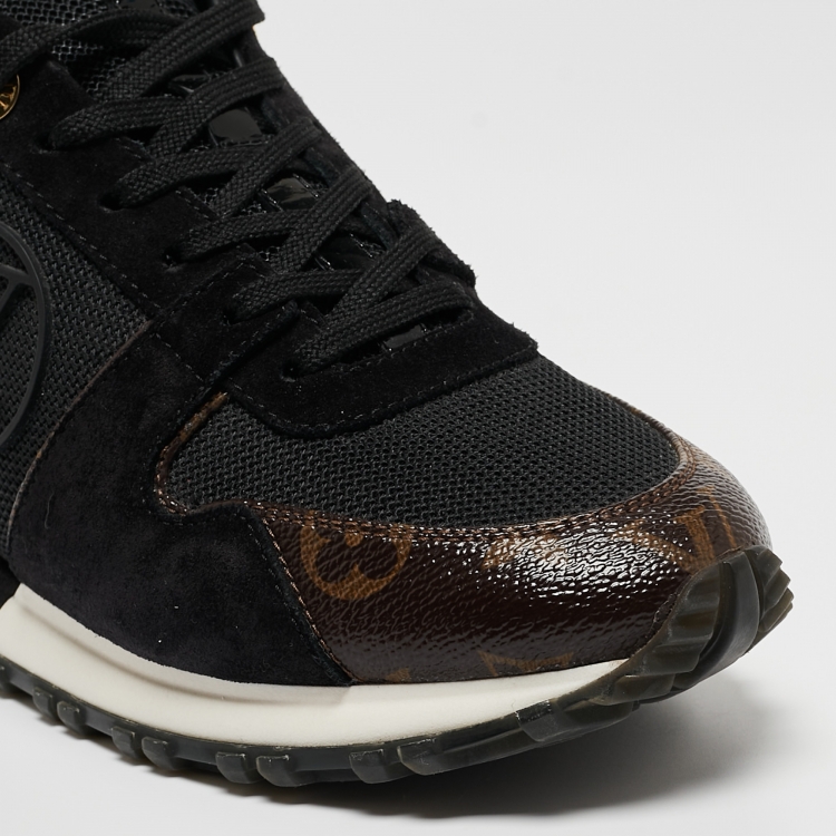 Pre Owned Louis Vuitton Black/Brown Monogram Canvas, Suede and Mesh Run Away Low Top Sneakers Size 37