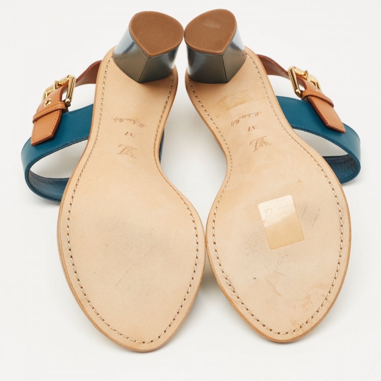 Pre Owned Louis Vuitton Teal/Brown Leather Ankle Strap Sandals Size 37