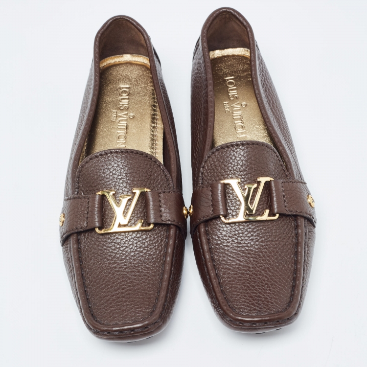 Pre Owned Louis Vuitton Brown Leather Monte Carlo Loafers Size 39.5