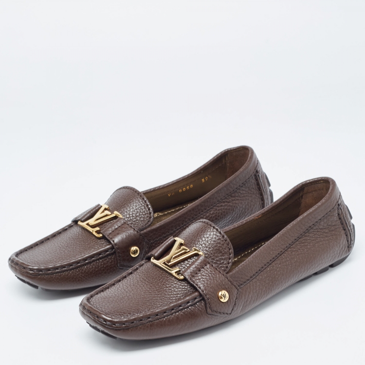 Pre Owned Louis Vuitton Brown Leather Monte Carlo Loafers Size 39.5
