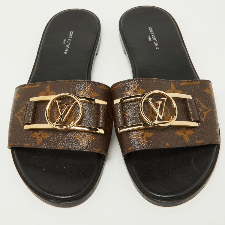 Pre Owned Louis Vuitton Brown Monogram Canvas Flat  Sandals Size 38