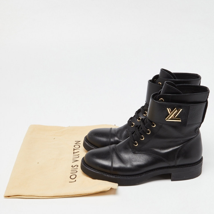 Pre Owned Louis Vuitton Black Leather Ranger Boots Size 38