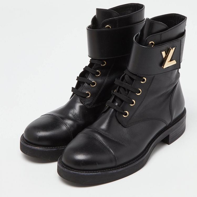 Pre Owned Louis Vuitton Black Leather Ranger Boots Size 38