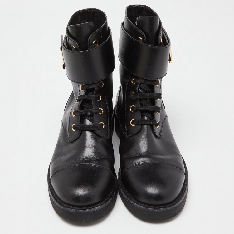 Pre Owned Louis Vuitton Black Leather Ranger Boots Size 38