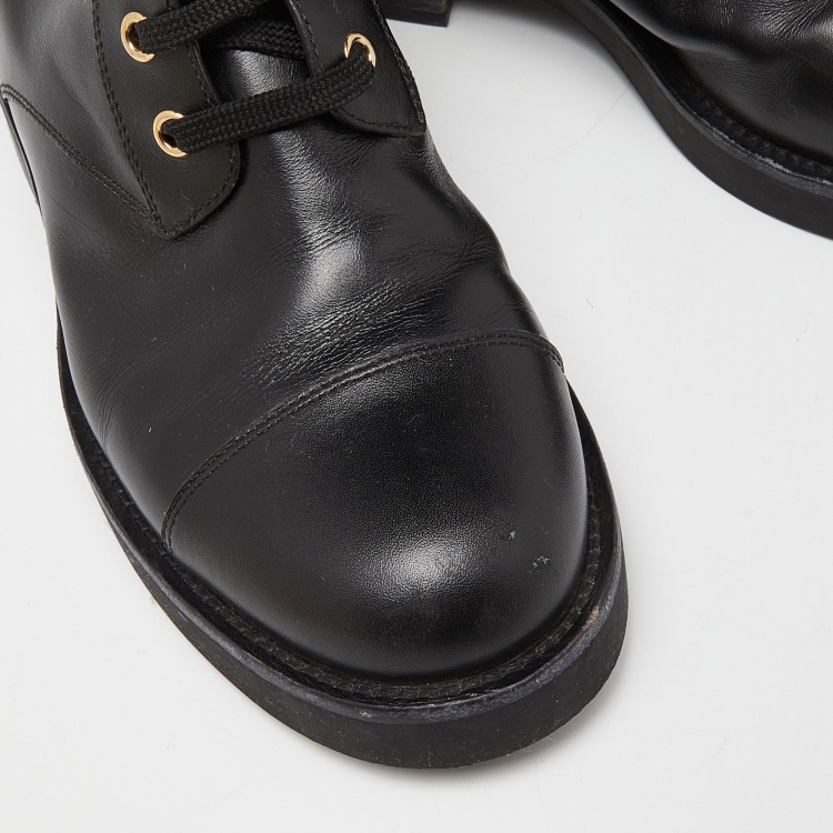 Pre Owned Louis Vuitton Black Leather Ranger Boots Size 38