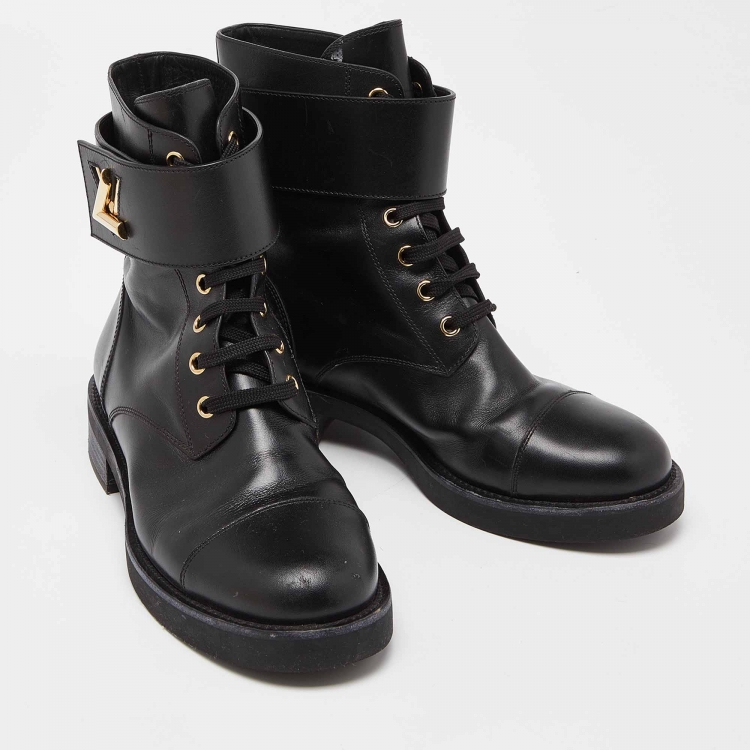 Pre Owned Louis Vuitton Black Leather Ranger Boots Size 38