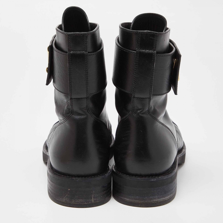 Pre Owned Louis Vuitton Black Leather Ranger Boots Size 38