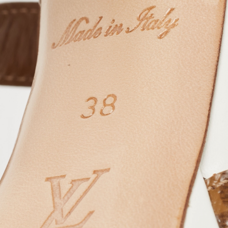 Pre Owned Louis Vuitton White/Brown Monogram Canvas and Leather Matchmake Sandals Size 38