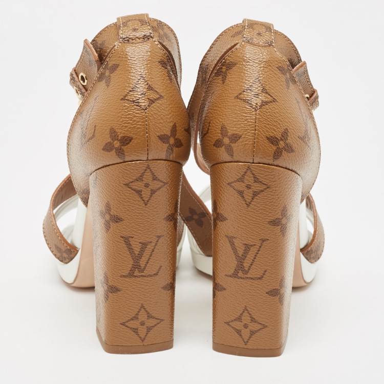 Pre Owned Louis Vuitton White/Brown Monogram Canvas and Leather Matchmake Sandals Size 38