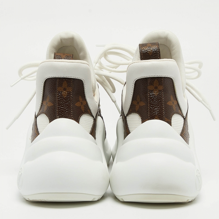 Pre Owned Louis Vuitton White/Brown Monogram Canvas and Mesh Archlight Sneakers Size 37.5