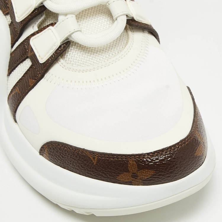 Pre Owned Louis Vuitton White/Brown Monogram Canvas and Mesh Archlight Sneakers Size 37.5