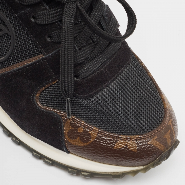 Pre Owned Louis Vuitton Black/Brown Monogram Canvas and Mesh Run Away Low Top Sneakers Size 35