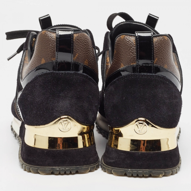 Pre Owned Louis Vuitton Black/Brown Monogram Canvas and Mesh Run Away Low Top Sneakers Size 35