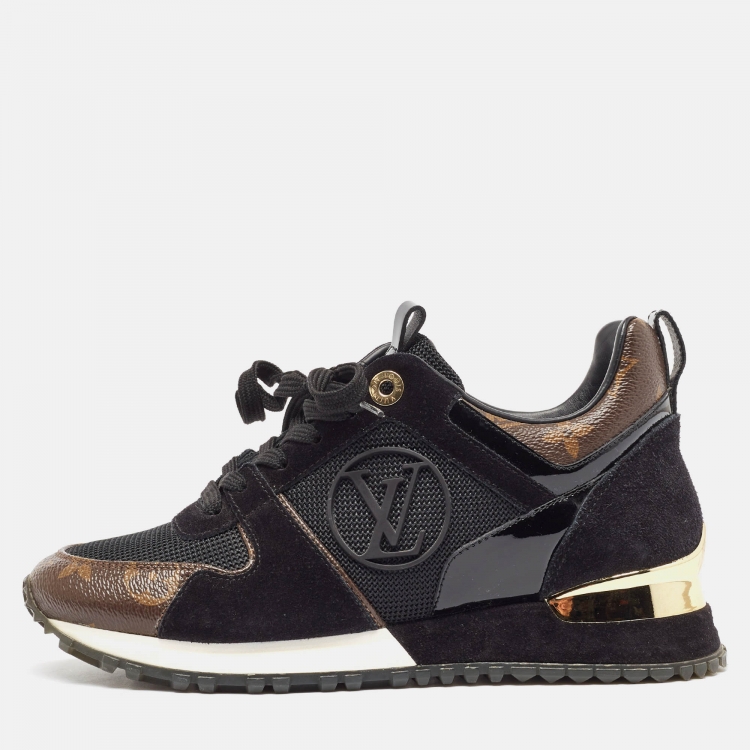 Pre Owned Louis Vuitton Black/Brown Monogram Canvas and Mesh Run Away Low Top Sneakers Size 35