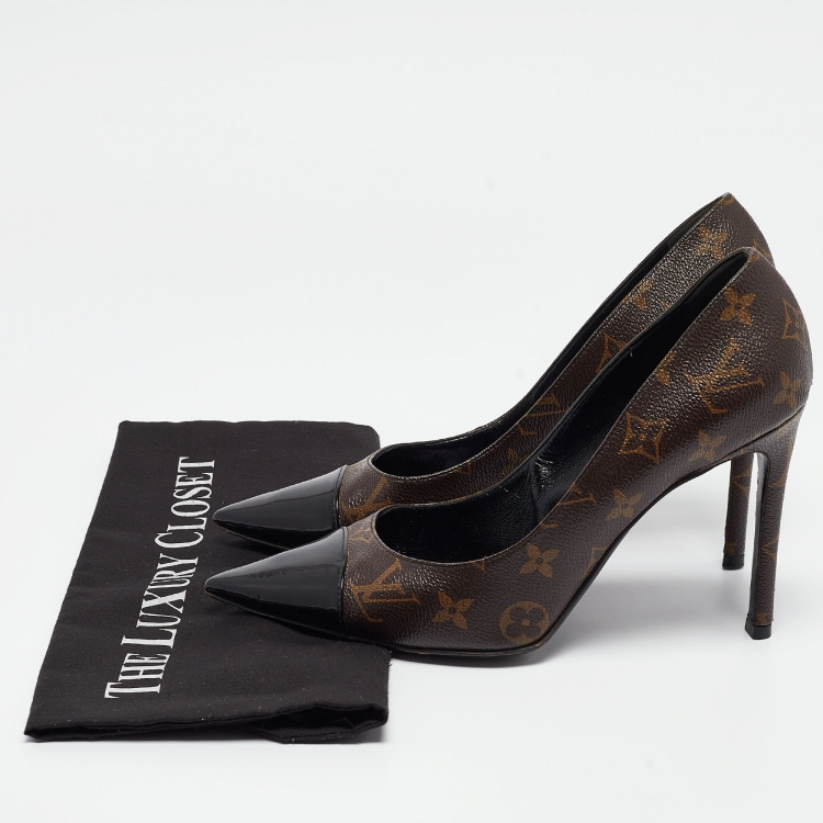 Pre Owned Louis Vuitton Brown/Black Monogram Canvas and Patent Cherie Pumps Size 41
