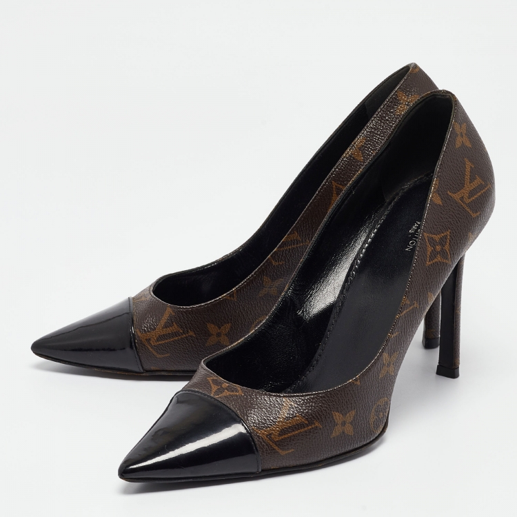 Pre Owned Louis Vuitton Brown/Black Monogram Canvas and Patent Cherie Pumps Size 41