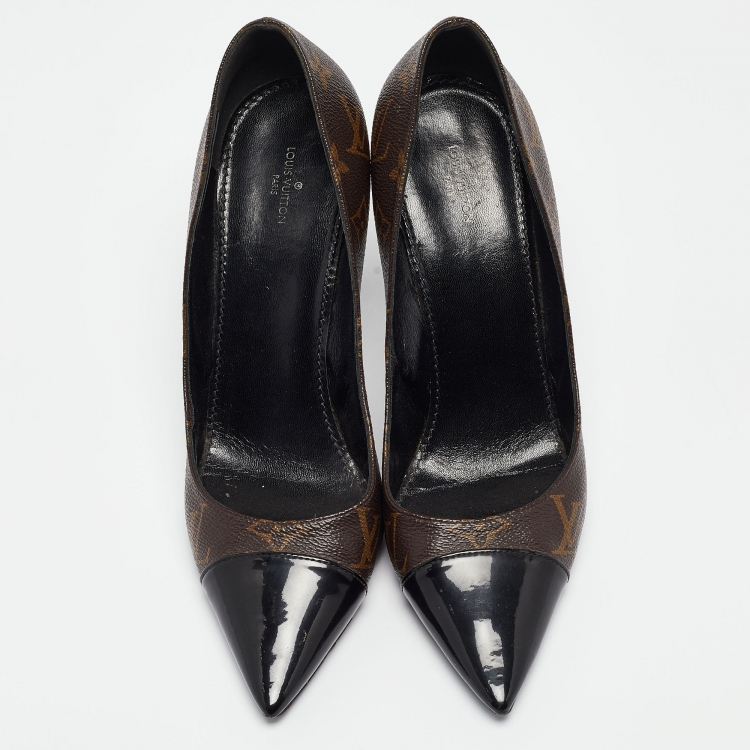 Pre Owned Louis Vuitton Brown/Black Monogram Canvas and Patent Cherie Pumps Size 41
