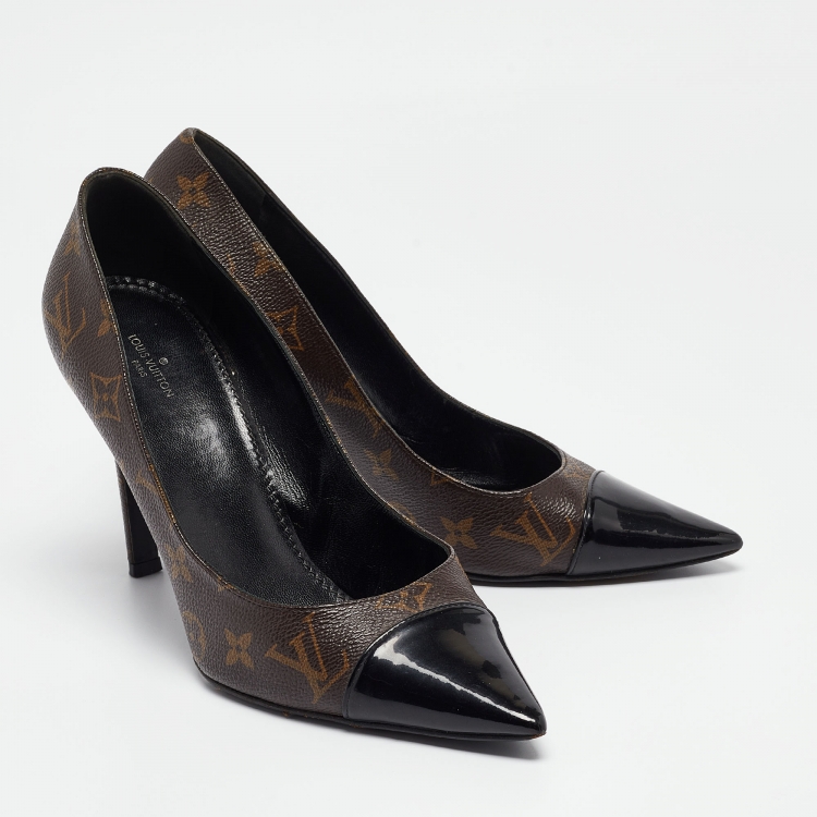 Pre Owned Louis Vuitton Brown/Black Monogram Canvas and Patent Cherie Pumps Size 41
