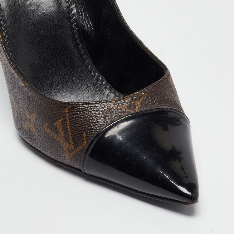 Pre Owned Louis Vuitton Brown/Black Monogram Canvas and Patent Cherie Pumps Size 41