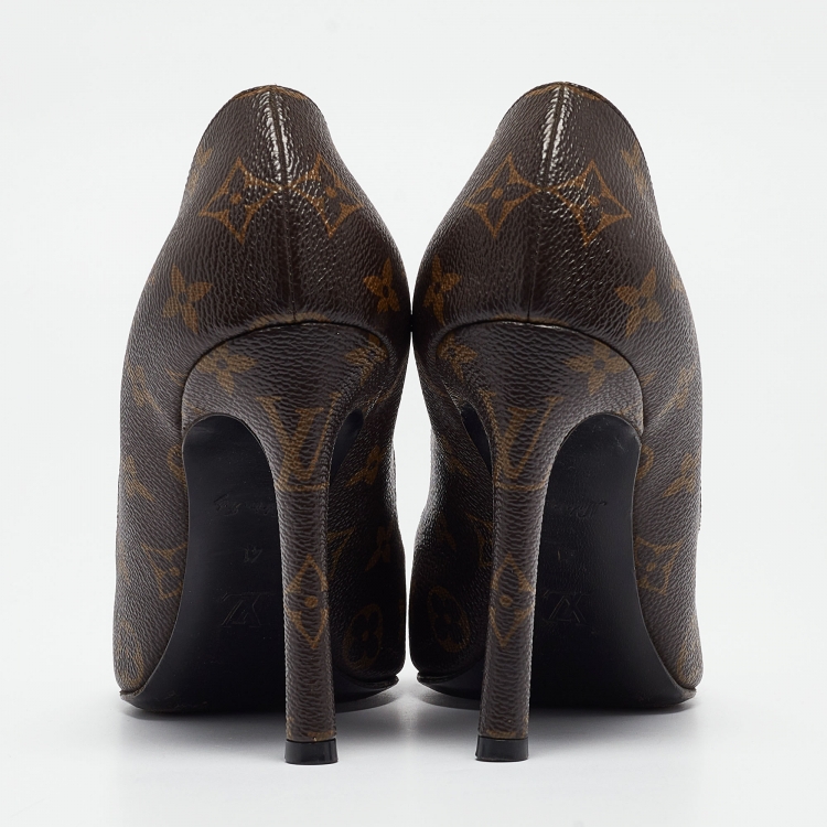 Pre Owned Louis Vuitton Brown/Black Monogram Canvas and Patent Cherie Pumps Size 41