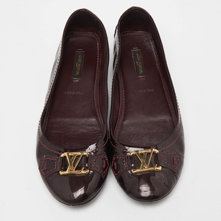 Pre Owned Louis Vuitton Burgundy Patent Leather Oxford Ballet Flats Size 37