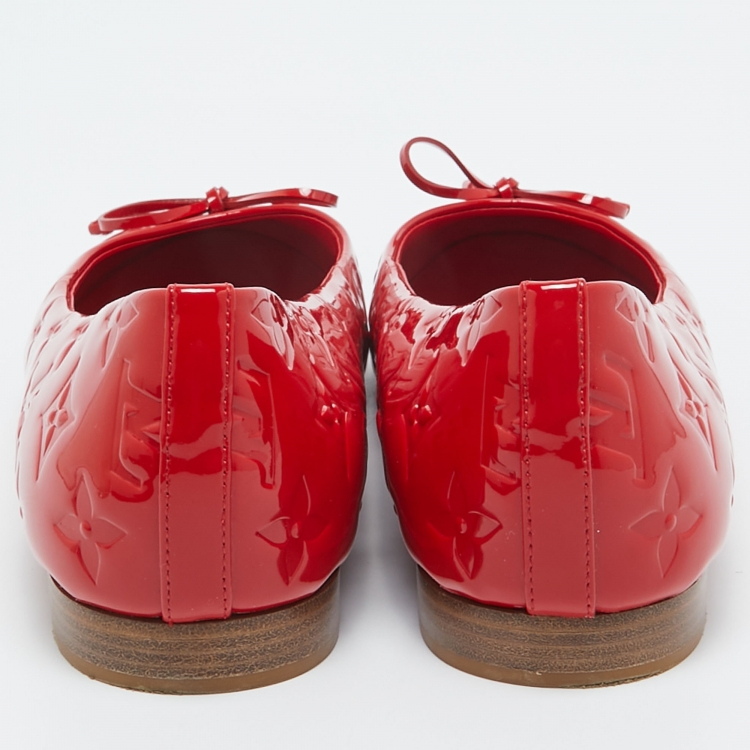 Pre Owned Louis Vuitton Red Monogram Patent Leather Bow Ballet Flats Size 40