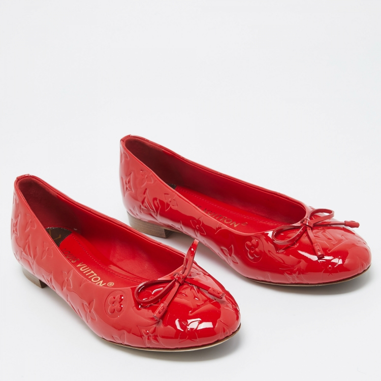 Pre Owned Louis Vuitton Red Monogram Patent Leather Bow Ballet Flats Size 40