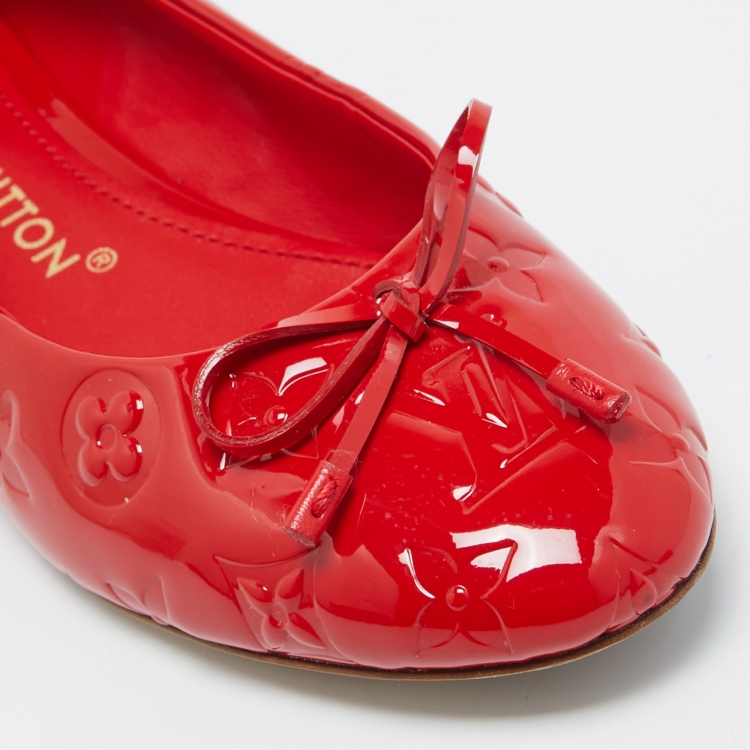 Pre Owned Louis Vuitton Red Monogram Patent Leather Bow Ballet Flats Size 40