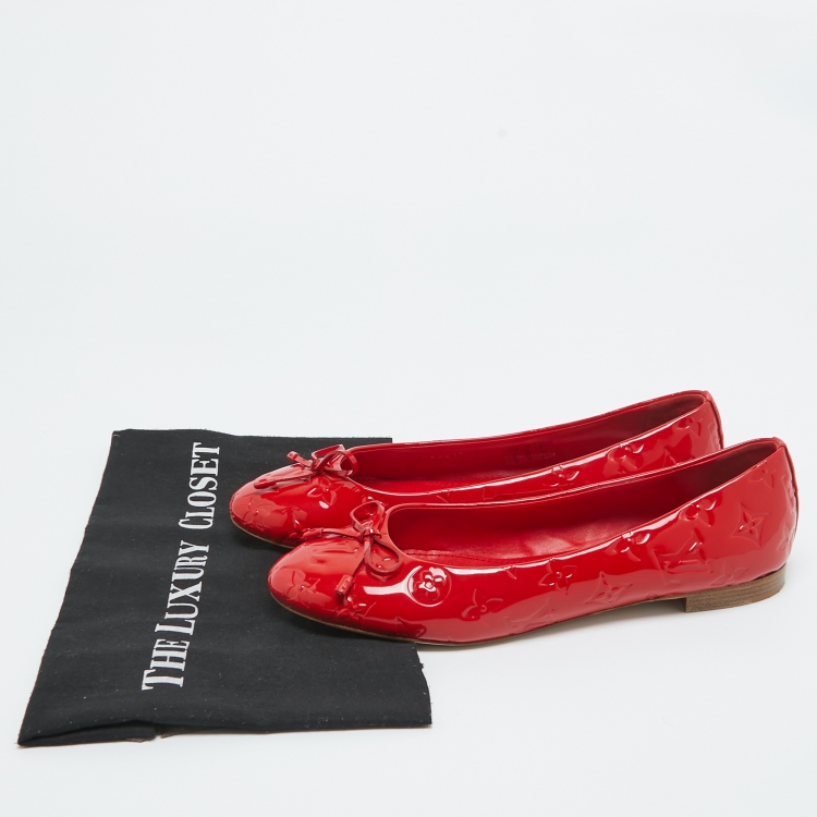 Pre Owned Louis Vuitton Red Monogram Patent Leather Bow Ballet Flats Size 40