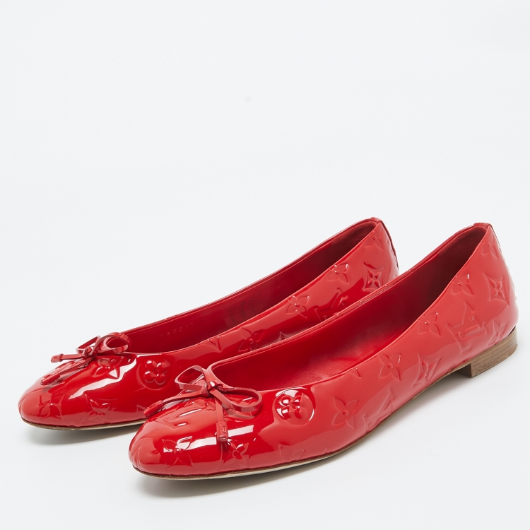 Pre Owned Louis Vuitton Red Monogram Patent Leather Bow Ballet Flats Size 40