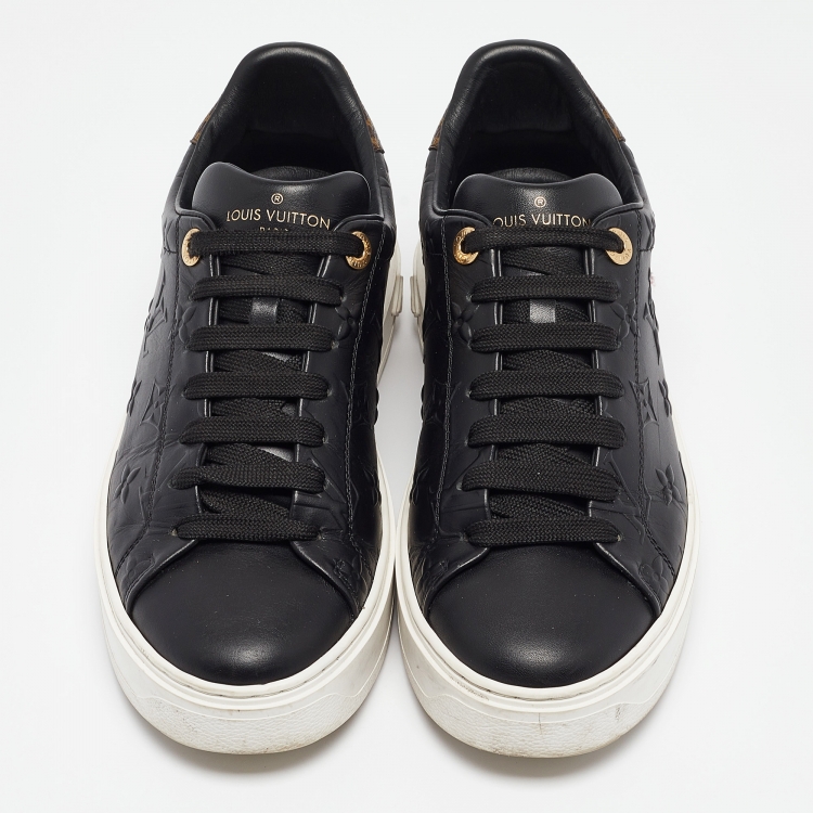 Pre Owned Louis Vuitton Black Monogram Debossed Leather Time Out Sneakers Size 38