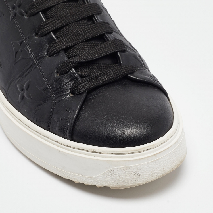 Pre Owned Louis Vuitton Black Monogram Debossed Leather Time Out Sneakers Size 38