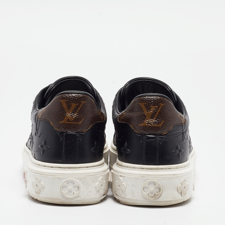 Pre Owned Louis Vuitton Black Monogram Debossed Leather Time Out Sneakers Size 38