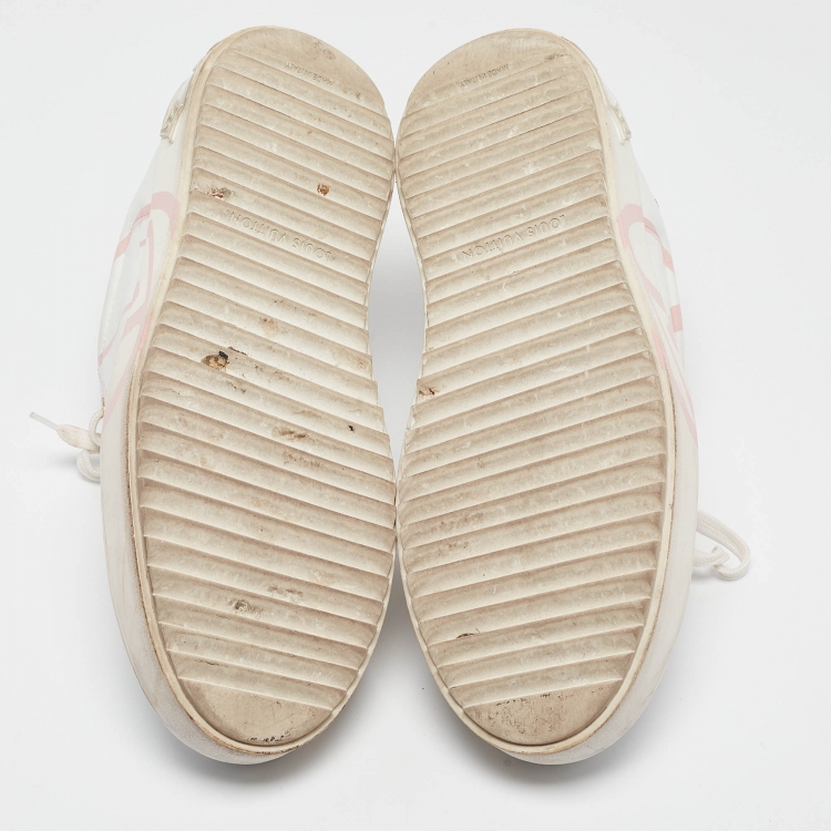 Pre Owned Louis Vuitton White/Pink Leather Time Out Sneakers Size 41