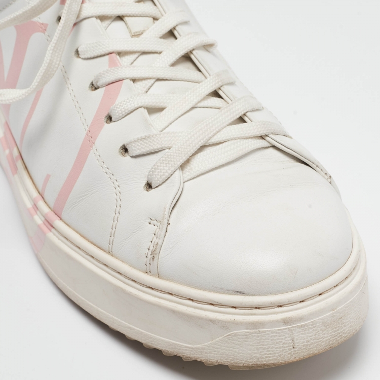 Pre Owned Louis Vuitton White/Pink Leather Time Out Sneakers Size 41