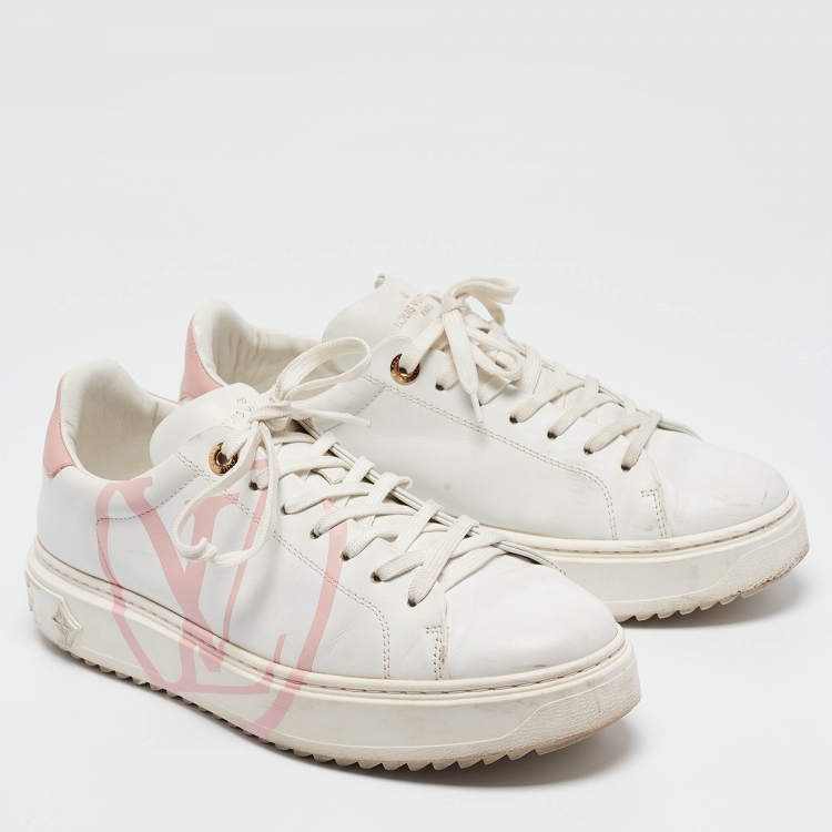 Pre Owned Louis Vuitton White/Pink Leather Time Out Sneakers Size 41