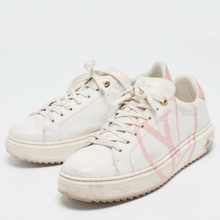 Pre Owned Louis Vuitton White/Pink Leather Time Out Sneakers Size 41