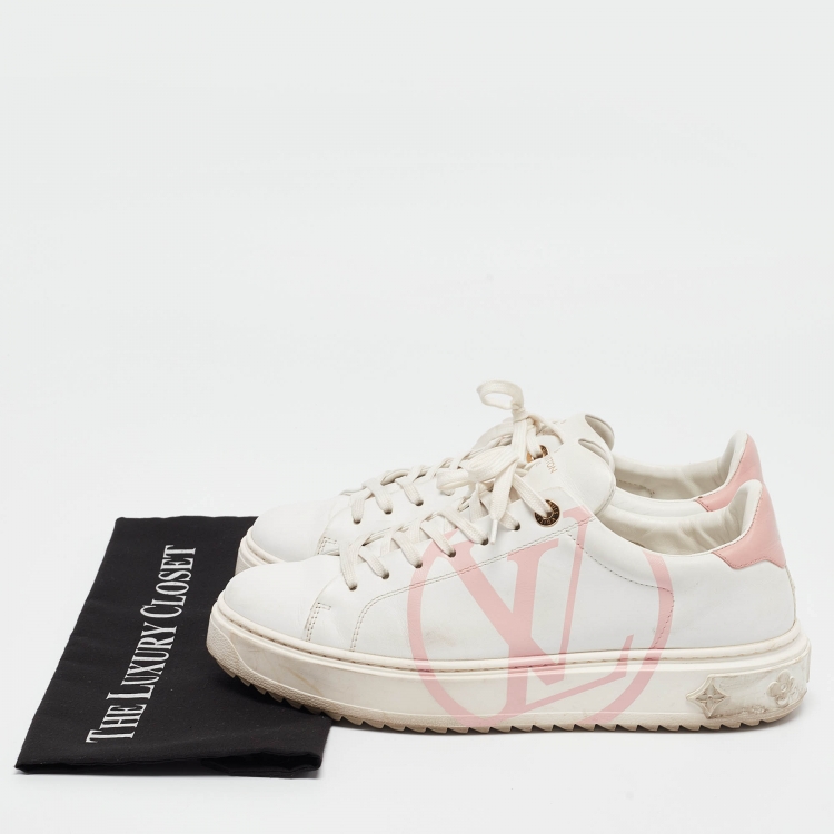 Pre Owned Louis Vuitton White/Pink Leather Time Out Sneakers Size 41