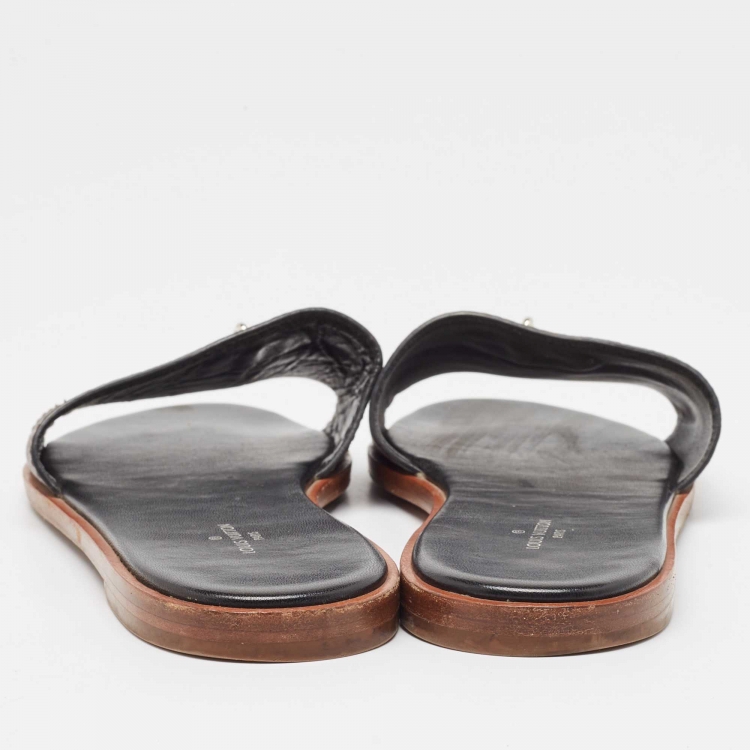 Pre Owned Louis Vuitton Brown Monogram Coated Canvas Lock It Flat Slides Size 38
